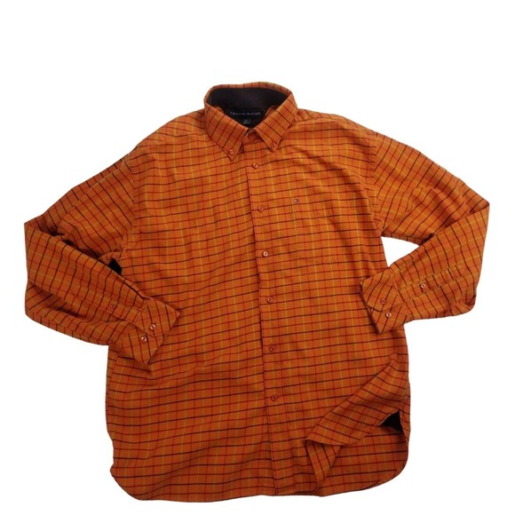Tommy Hilfiger Other - Tommy Hilfiger Button Down Long Sleeve Shirt Mens Sz L Orange Windowpane